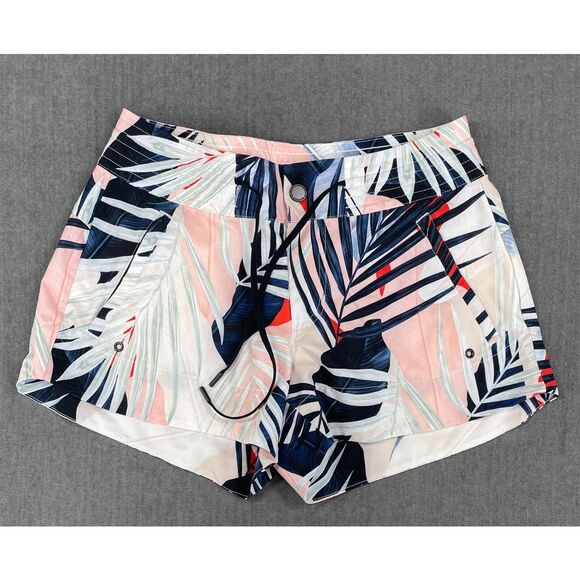 Athleta Board Shorts Women 2 Pink Palm Leaf Print Swim Zip Pockets‎ Athleisure - Picture 1 of 11